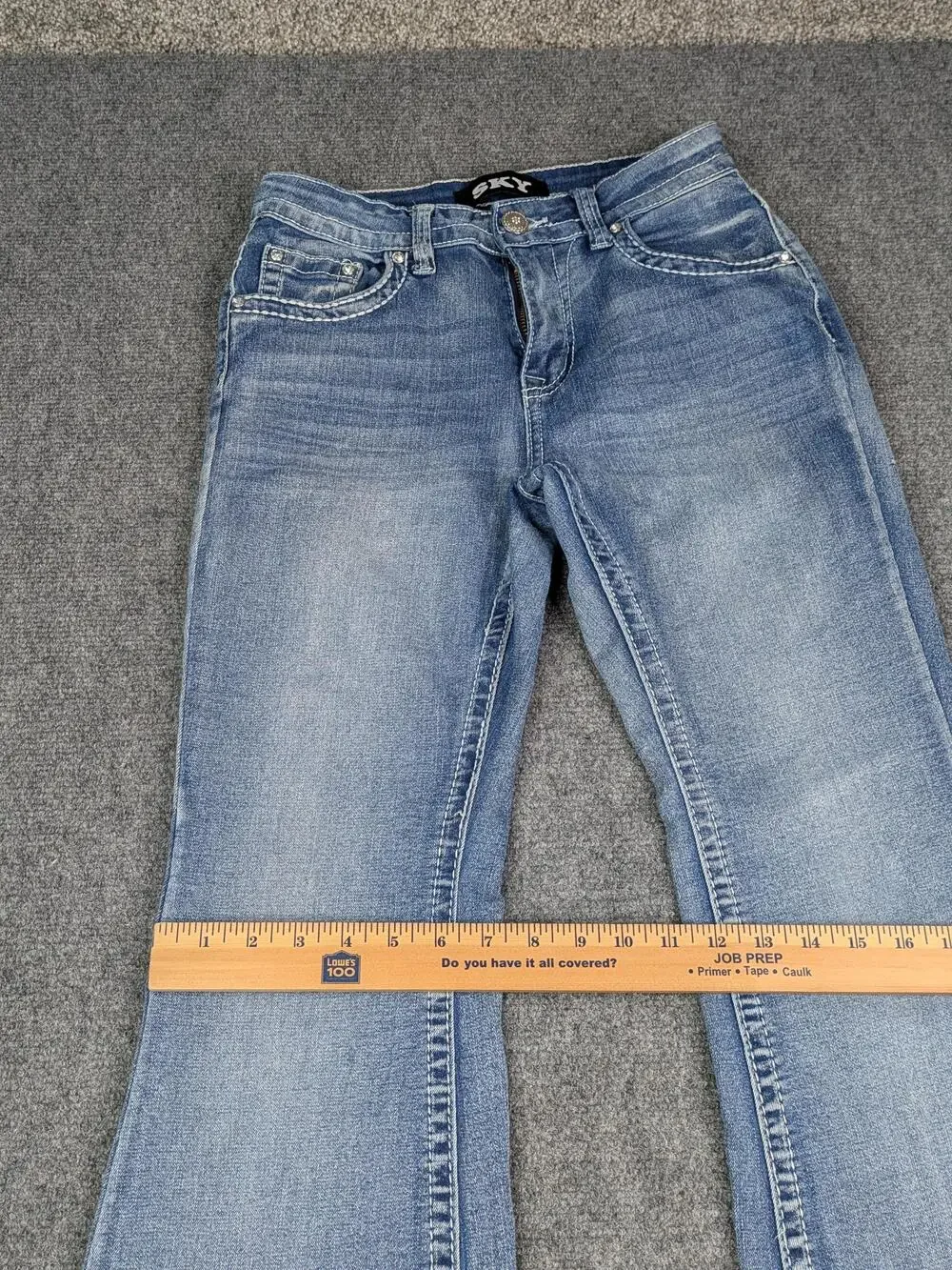 Sky Jeans Juniors 7/8 Blue Flare Low Rise Sparkle Butt Rhinestone Embroidered